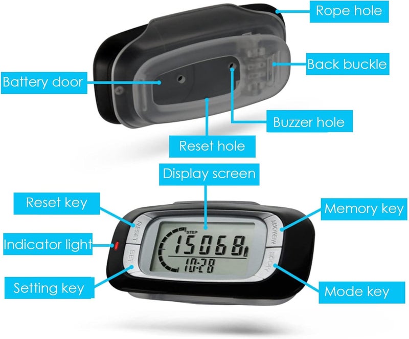 SOONHUA 3D Step Counter with Clip and Lanyard, Accurate Digital Pedometer with Large Digital Display 7 Days Memory Calorie Counter Accurately Track Steps for Men Women Adults Seniors - Image 3